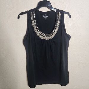 Chico's Blouse Top Women's 1 Medium Black  Embellished Scoop Neck Sleeveless